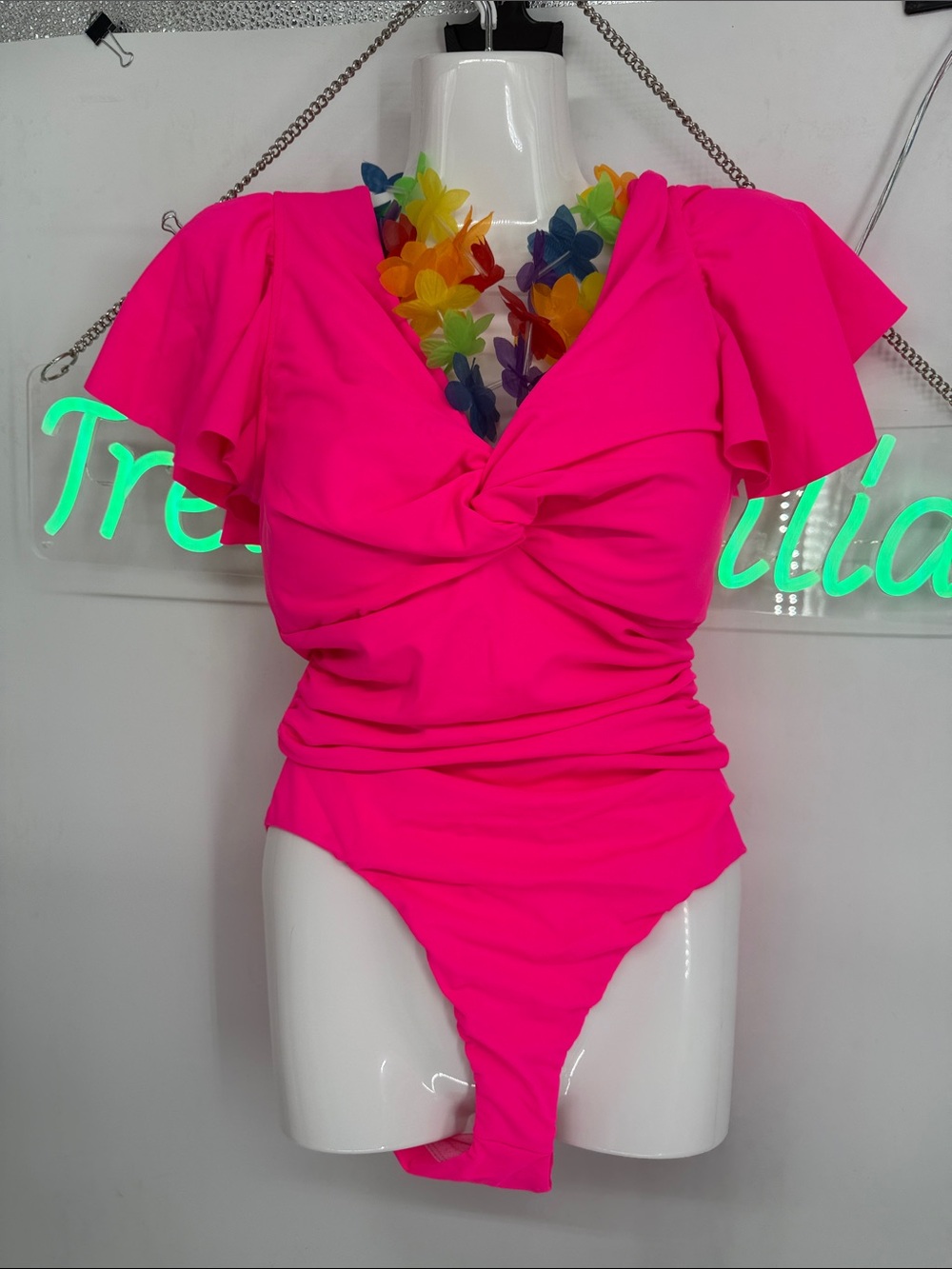Women's Hot Pink Twist-Front One-Piece Swimsuit April Lake M/L